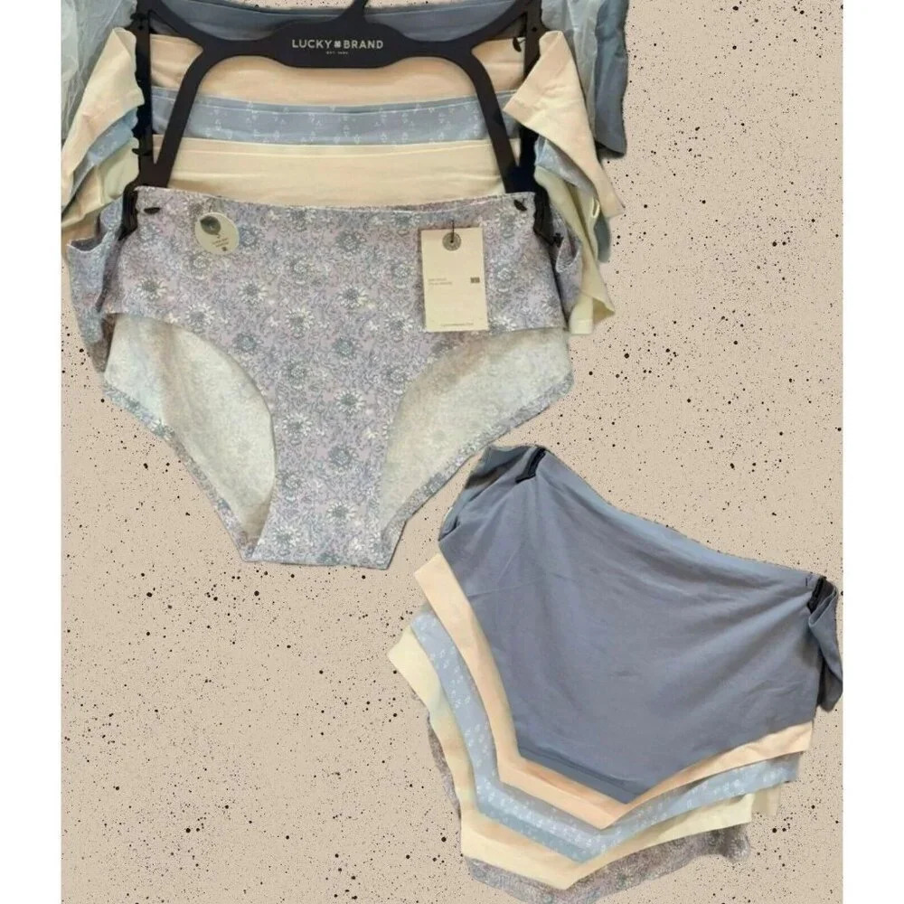 Lucky Brand XL Array Of Blue-Cream Colors Brushed Finished Hipster Panties-5 Pk
